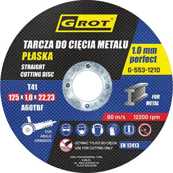 Grot Επίπεδος Δίσκος Κοπής Μετάλλων T41 125x1.0x22mm - Σετ 10 Τεμαχίων