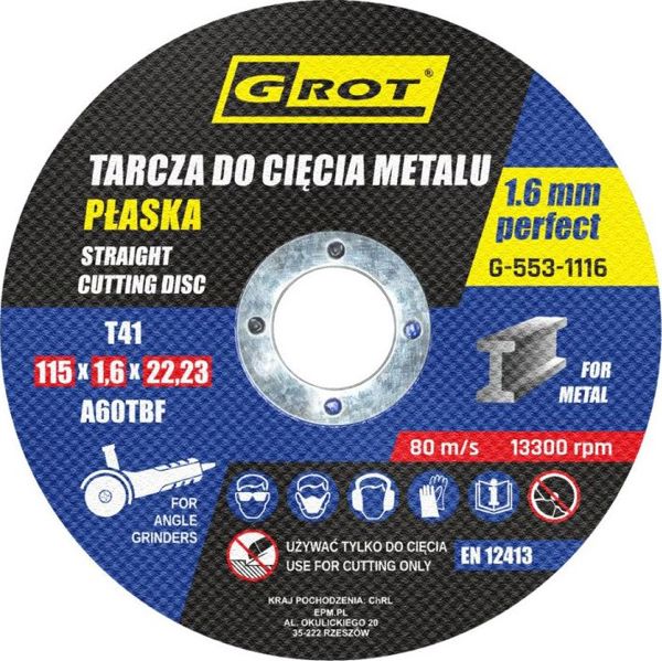 Grot Δίσκος Κοπής Μετάλλων T41 115x1.6x22mm - Σετ 10 Τεμαχίων