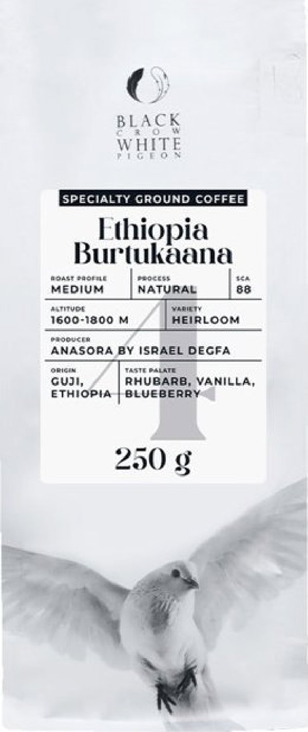 Αλεσμένος ειδικός καφές Black Crow White Pigeon Αιθιοπία Burtukaana, 250 γρ