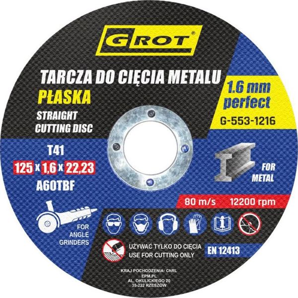 Grot Δίσκος Κοπής Μετάλλων T41 125x1.6x22mm - Σετ 10 Τεμαχίων
