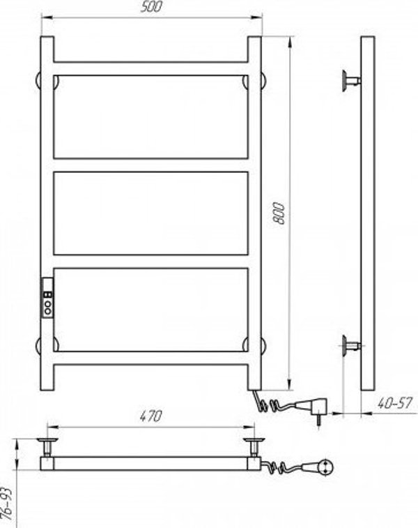 Ηλεκτρικός στεγνωτήρας πετσετών Navin Navin Nordic 500*800 Ψηφιακός δεξιά μαύρος 12-241052-5080