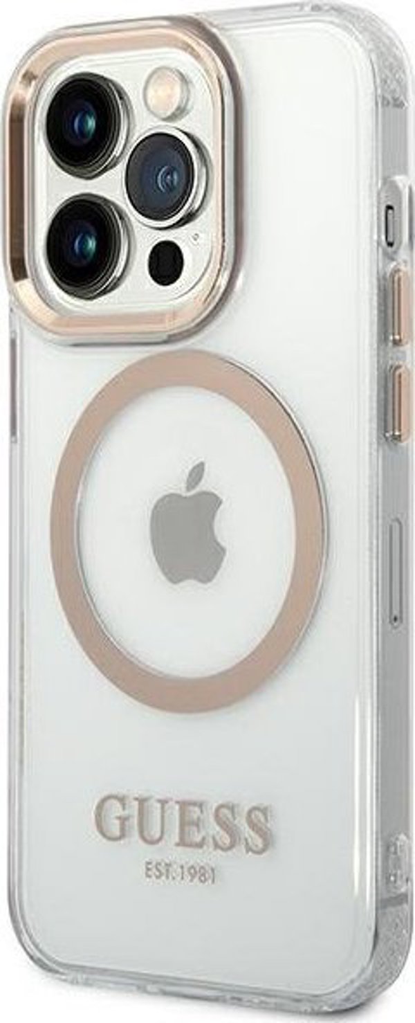 Guess case for iPhone 14 Pro Max 6,7" GUHMP14XHTRMD gold HC Magsafe Metal Outline 3666339069735