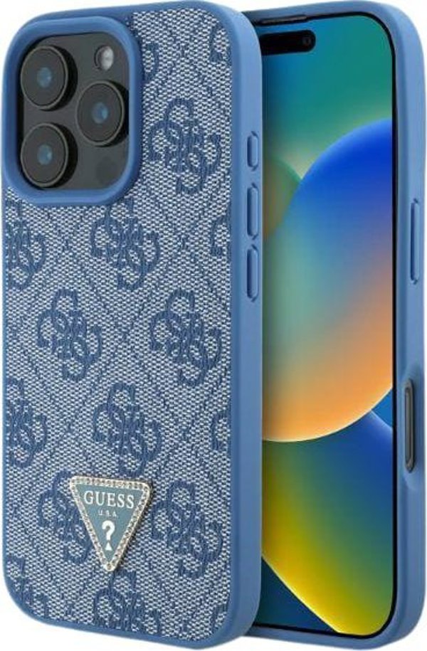 Guess Guess GUHCP16SP4TDPB iPhone 16 6.1" niebieski/blue hardcase Leather 4G Triangle Strass MagSafe