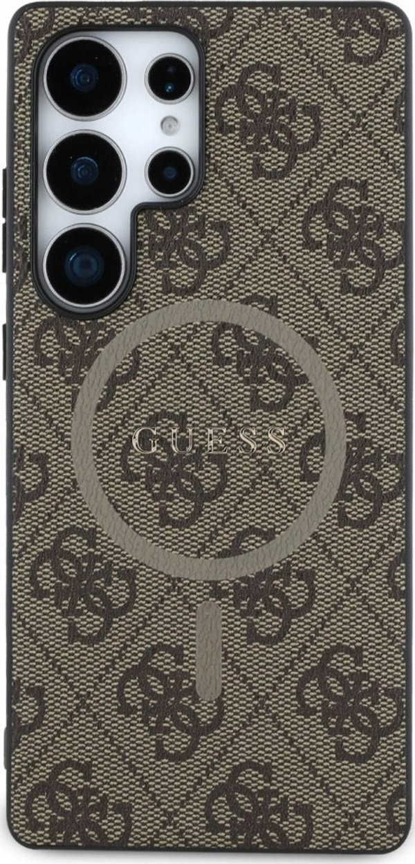 Θήκη Guess Leather 4G Colored Ring Classic Logo MagSafe για Samsung Galaxy S25 Ultra καφέ