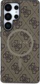Θήκη Guess Leather 4G Colored Ring Classic Logo MagSafe για Samsung Galaxy S25 Ultra καφέ