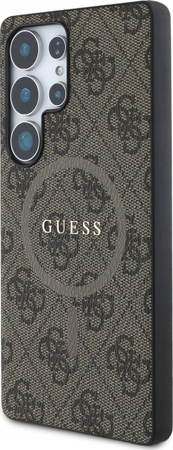 Θήκη Guess Leather 4G Colored Ring Classic Logo MagSafe για Samsung Galaxy S25 Ultra καφέ