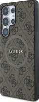 Θήκη Guess Leather 4G Colored Ring Classic Logo MagSafe για Samsung Galaxy S25 Ultra καφέ