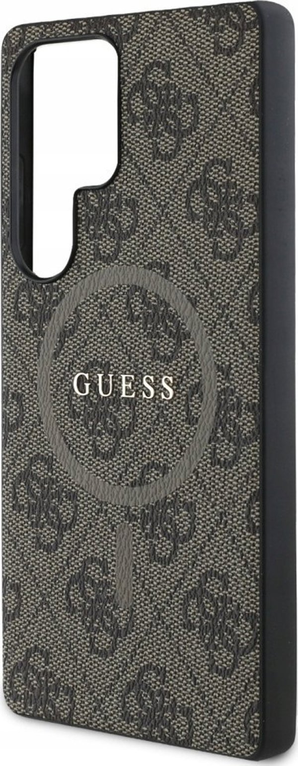 Θήκη Guess Leather 4G Colored Ring Classic Logo MagSafe για Samsung Galaxy S25 Ultra καφέ