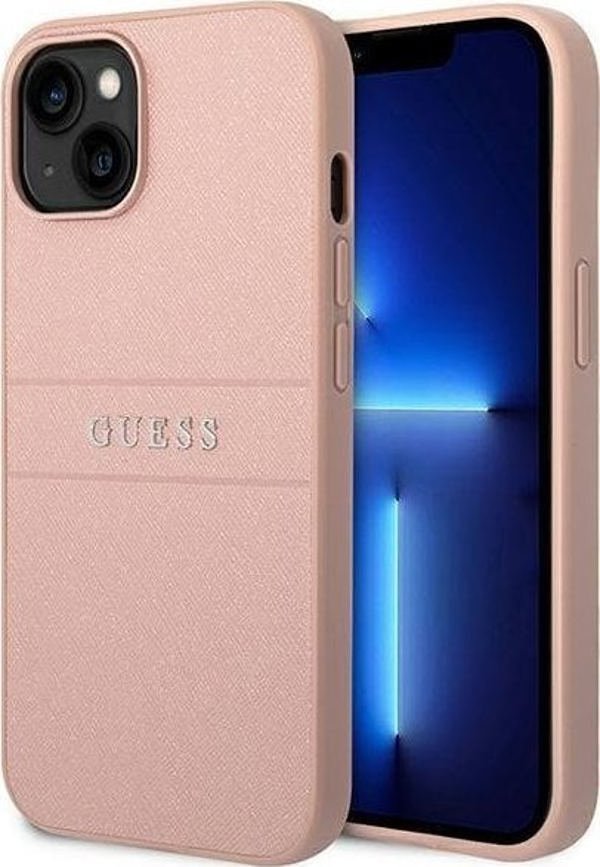 Guess Guess Saffiano Metal Logo Stripes - Θήκη για iPhone 14 (Ροζ)