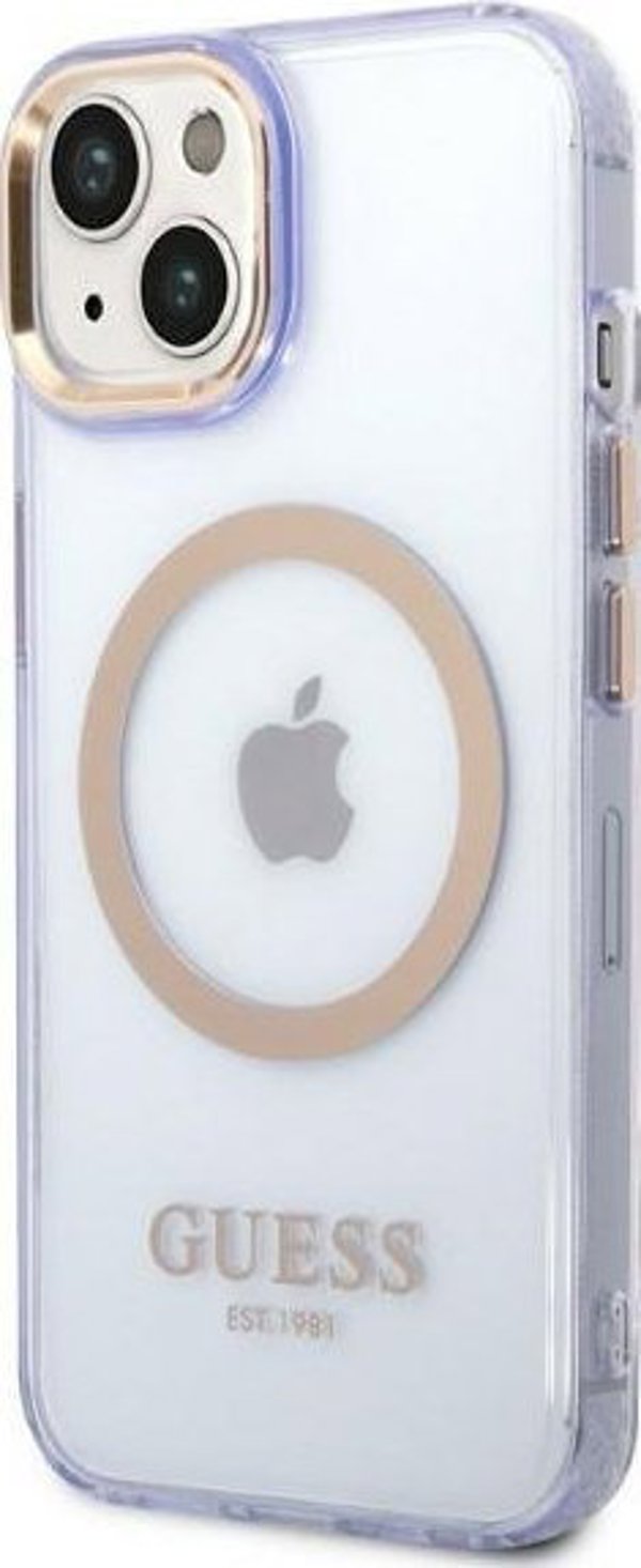 Guess Θήκη Guess GUHMP14SHTCMU Apple iPhone 14 μοβ/μωβ σκληρή θήκη Χρυσό Περίγραμμα Διαφανές MagSafe