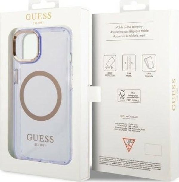 Guess Θήκη Guess GUHMP14SHTCMU Apple iPhone 14 μοβ/μωβ σκληρή θήκη Χρυσό Περίγραμμα Διαφανές MagSafe