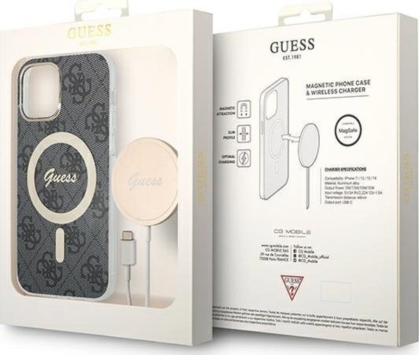 Guess Σετ Guess GUBPP12MH4EACSK Θήκη+ Φορτιστής iPhone 12/12 Pro μαύρη/μαύρη σκληρή θήκη 4G Print MagSafe NoSize