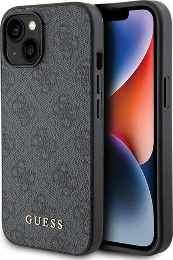 Guess Guess GUHCP15SG4GFGR iPhone 15 6.1" szary/grey hard case 4G Metal Gold Logo