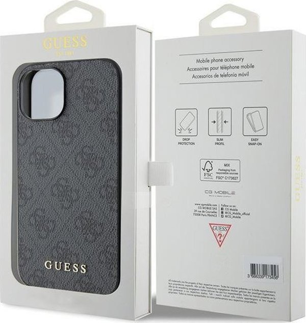 Guess Guess GUHCP15SG4GFGR iPhone 15 6.1" szary/grey hard case 4G Metal Gold Logo