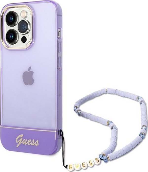 Θήκη Guess GUHCP14XHGCOHU Apple iPhone 14 Pro Max μωβ σκληρή θήκη Διαφανής Μαργαριταρένιος Ιμάντας