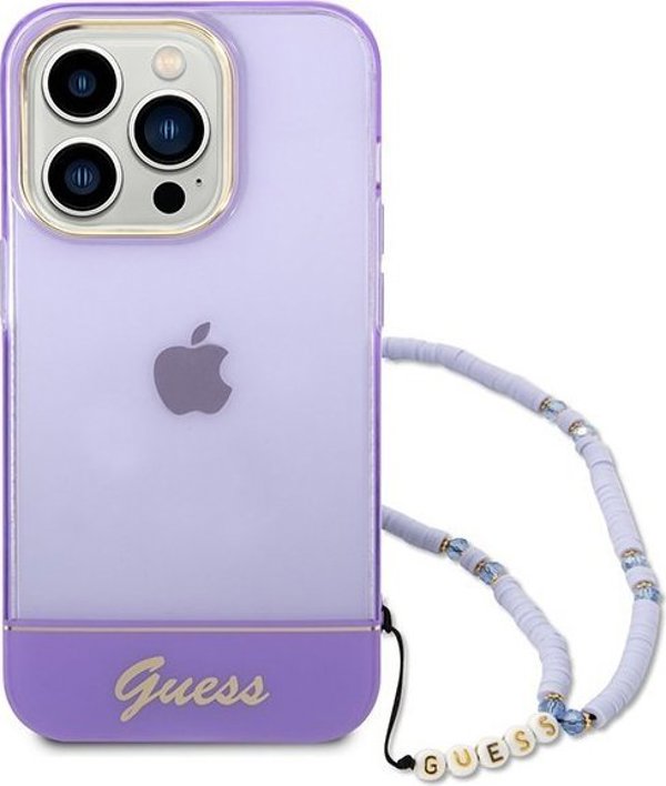 Θήκη Guess GUHCP14XHGCOHU Apple iPhone 14 Pro Max μωβ σκληρή θήκη Διαφανής Μαργαριταρένιος Ιμάντας
