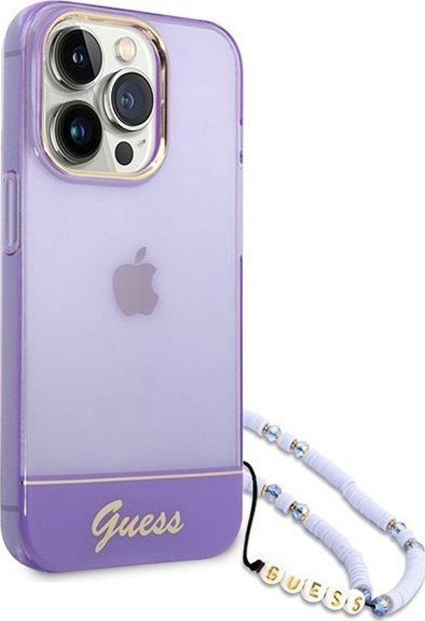Θήκη Guess GUHCP14XHGCOHU Apple iPhone 14 Pro Max μωβ σκληρή θήκη Διαφανής Μαργαριταρένιος Ιμάντας
