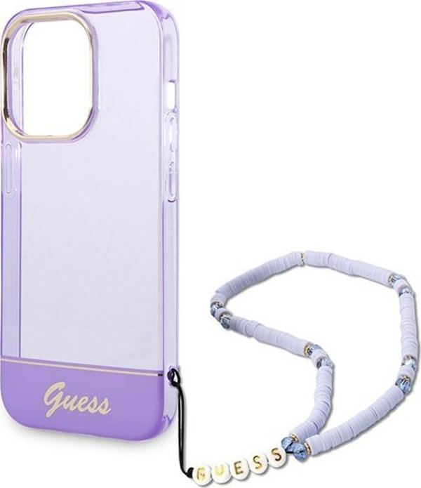 Θήκη Guess GUHCP14XHGCOHU Apple iPhone 14 Pro Max μωβ σκληρή θήκη Διαφανής Μαργαριταρένιος Ιμάντας