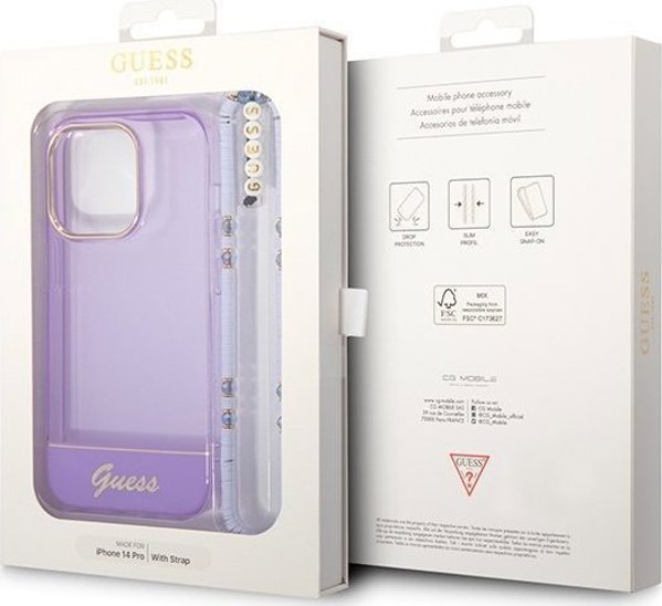 Θήκη Guess GUHCP14XHGCOHU Apple iPhone 14 Pro Max μωβ σκληρή θήκη Διαφανής Μαργαριταρένιος Ιμάντας