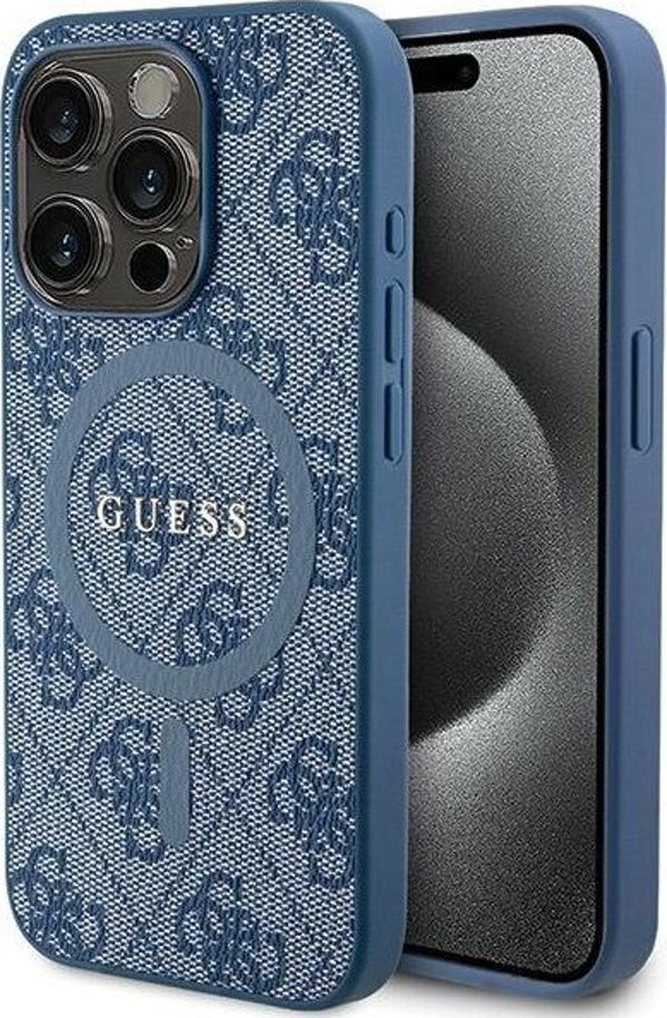 Guess Guess GUHMP14LG4GFRB iPhone 14 Pro 6.1" μπλε σκληρή θήκη 4G Συλλογή Δερμάτινο Μεταλλικό Λογότυπο MagSafe