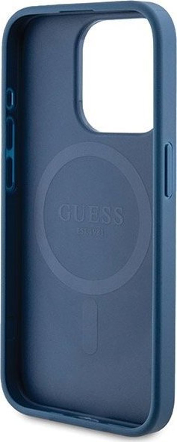 Guess Guess GUHMP14LG4GFRB iPhone 14 Pro 6.1" μπλε σκληρή θήκη 4G Συλλογή Δερμάτινο Μεταλλικό Λογότυπο MagSafe