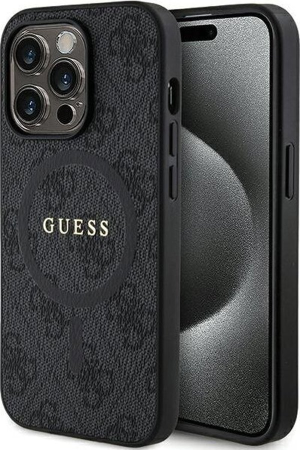 Guess Guess GUHMP15LG4GFRK iPhone 15 Pro 6.1" czarny/black hardcase 4G Collection Leather Metal Logo MagSafe