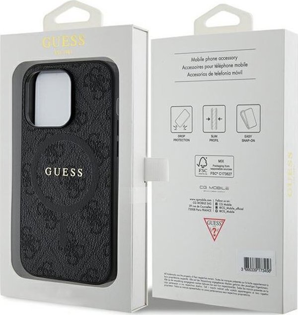 Guess Guess GUHMP15LG4GFRK iPhone 15 Pro 6.1" czarny/black hardcase 4G Collection Leather Metal Logo MagSafe