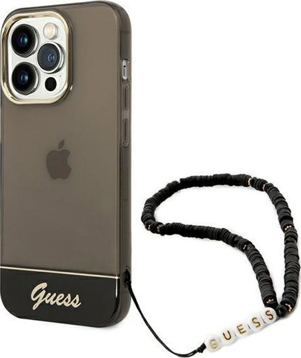 Guess Θήκη Guess GUHCP14XHGCOHK Apple iPhone 14 Pro Max μαύρο/black σκληρή θήκη Διαφανές Λουράκι Μαργαριτάρι