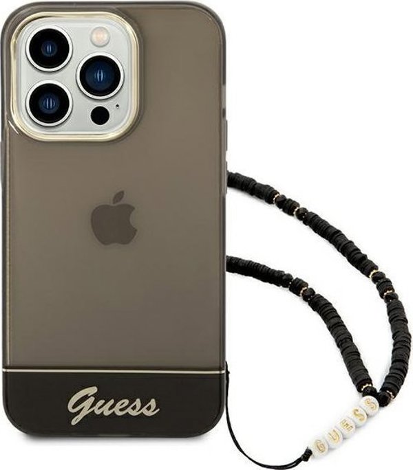 Guess Θήκη Guess GUHCP14XHGCOHK Apple iPhone 14 Pro Max μαύρο/black σκληρή θήκη Διαφανές Λουράκι Μαργαριτάρι