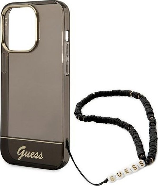 Guess Θήκη Guess GUHCP14XHGCOHK Apple iPhone 14 Pro Max μαύρο/black σκληρή θήκη Διαφανές Λουράκι Μαργαριτάρι