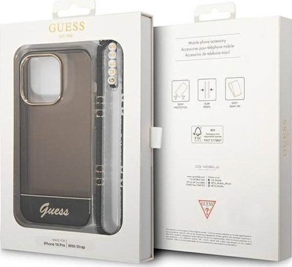 Guess Θήκη Guess GUHCP14XHGCOHK Apple iPhone 14 Pro Max μαύρο/black σκληρή θήκη Διαφανές Λουράκι Μαργαριτάρι