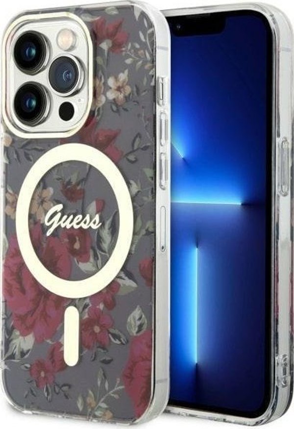 Guess Θήκη Guess GUHMP14LHCFWSA Apple iPhone 14 Pro πράσινο/χακί σκληρή θήκη Flower MagSafe