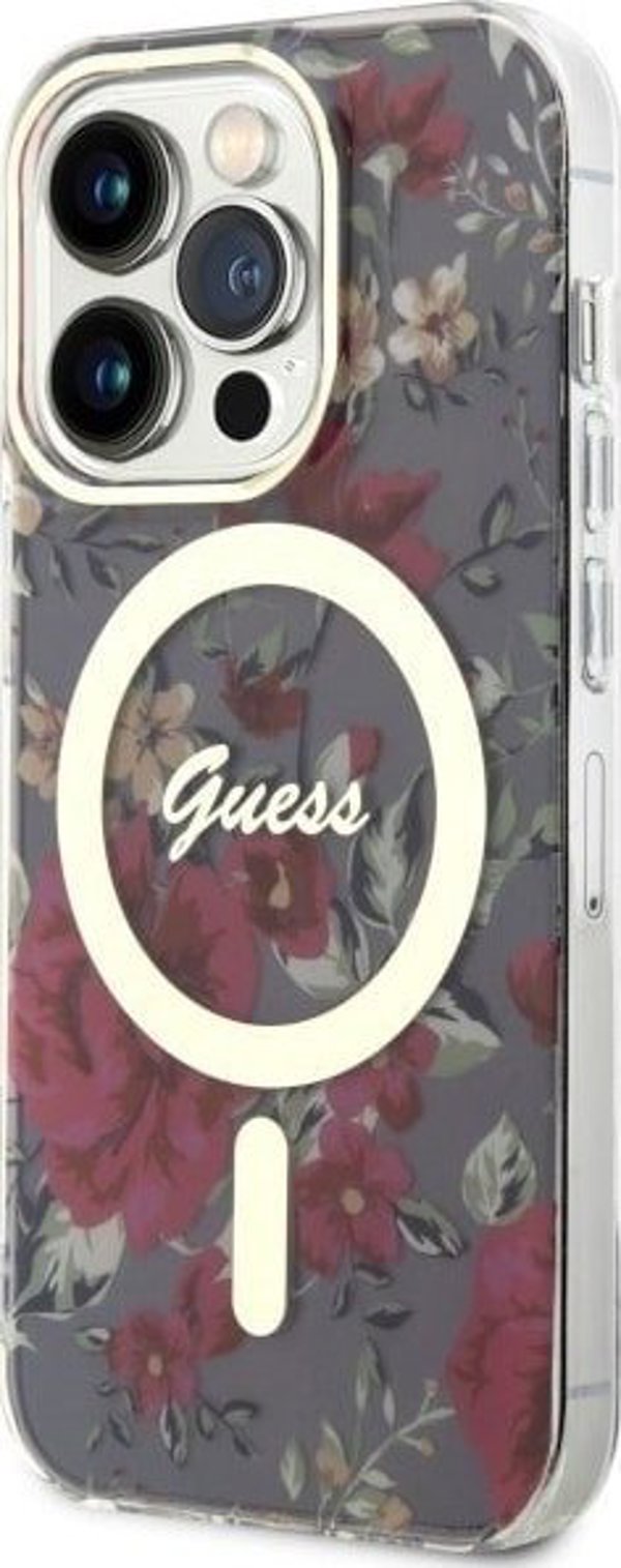 Guess Θήκη Guess GUHMP14LHCFWSA Apple iPhone 14 Pro πράσινο/χακί σκληρή θήκη Flower MagSafe