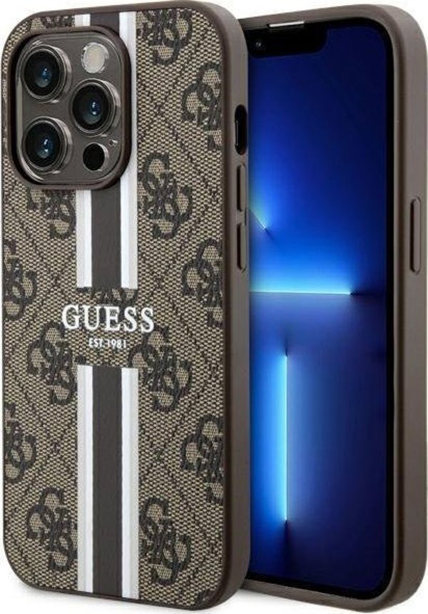 Guess case for iPhone 14 Pro 6,1" GUHMP14LP4RPSW brown harcase Magsafe 4G Printed Stripes 3666339119799