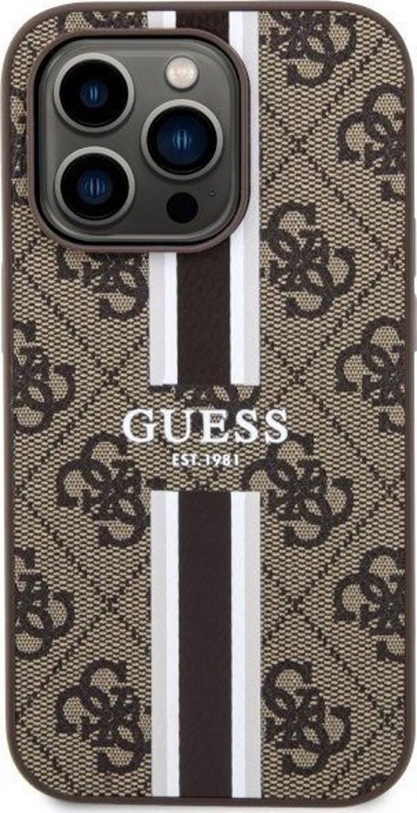 Guess case for iPhone 14 Pro 6,1" GUHMP14LP4RPSW brown harcase Magsafe 4G Printed Stripes 3666339119799