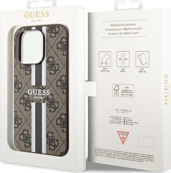 Guess case for iPhone 14 Pro 6,1" GUHMP14LP4RPSW brown harcase Magsafe 4G Printed Stripes 3666339119799