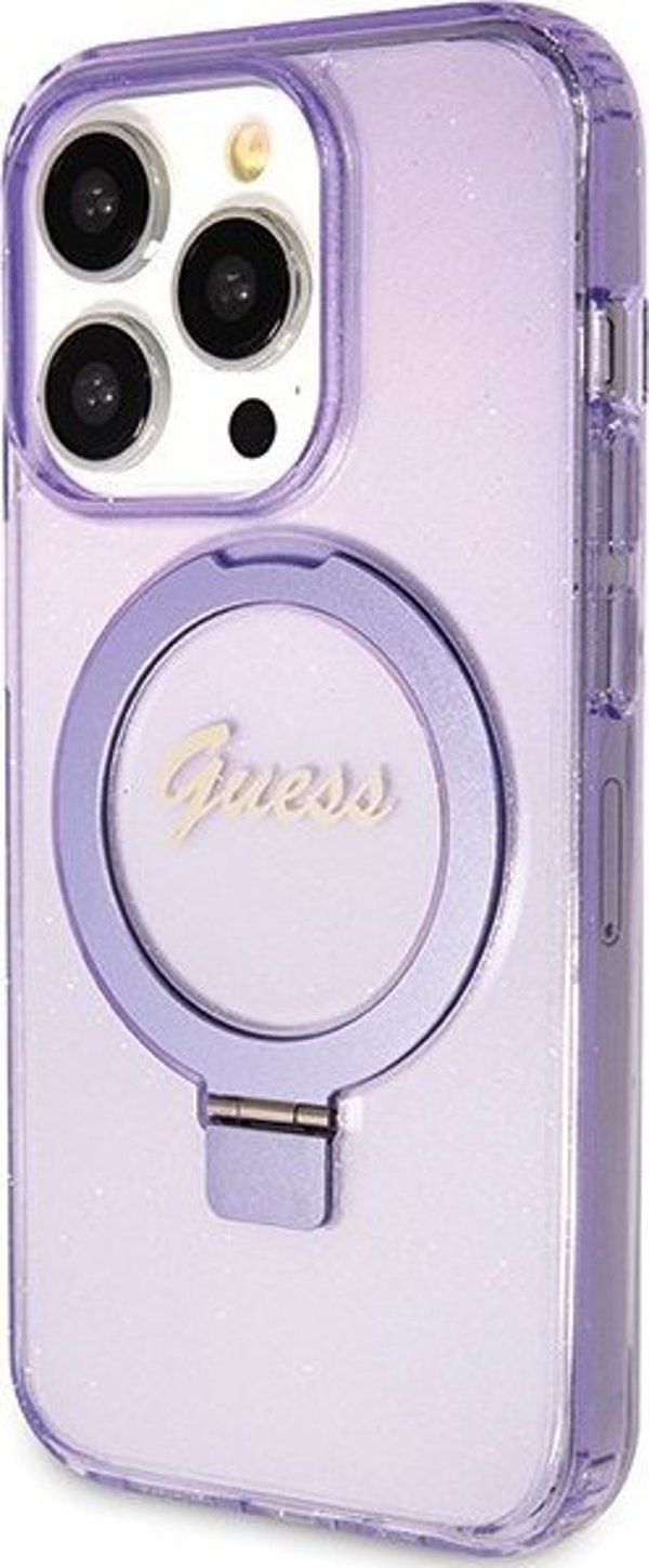 Guess Guess GUHMP15LHRSGSU iPhone 15 Pro 6.1" μοβ σκληρή θήκη Ring Stand Script Glitter MagSafe