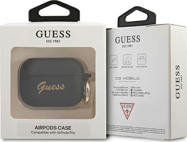 Guess Θήκη προστασίας GUAPSSSK Silicone Vintage Script για AirPods Pro μαύρη