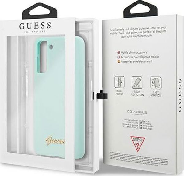 Guess Guess GUHCS21MLSLMGLB S21+ G996 μπλε σκληρή θήκη σιλικόνης Script Metal Logo