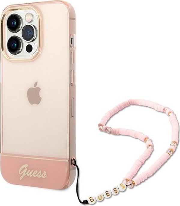 Guess Θήκη Guess GUHCP14LHGCOHP Apple iPhone 14 Pro ροζ/ροζ σκληρή θήκη Διαφανής Μαργαριταρένιος Ιμάντας