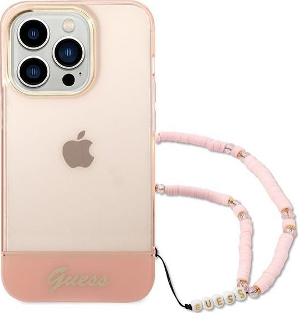 Guess Θήκη Guess GUHCP14LHGCOHP Apple iPhone 14 Pro ροζ/ροζ σκληρή θήκη Διαφανής Μαργαριταρένιος Ιμάντας