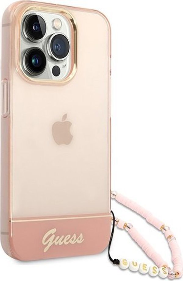 Guess Θήκη Guess GUHCP14LHGCOHP Apple iPhone 14 Pro ροζ/ροζ σκληρή θήκη Διαφανής Μαργαριταρένιος Ιμάντας