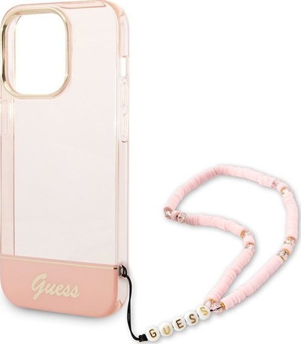 Guess Θήκη Guess GUHCP14LHGCOHP Apple iPhone 14 Pro ροζ/ροζ σκληρή θήκη Διαφανής Μαργαριταρένιος Ιμάντας