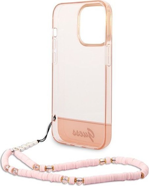 Guess Θήκη Guess GUHCP14LHGCOHP Apple iPhone 14 Pro ροζ/ροζ σκληρή θήκη Διαφανής Μαργαριταρένιος Ιμάντας