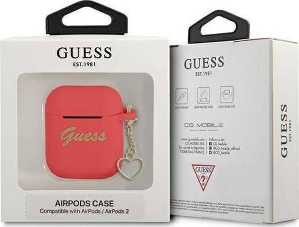 Guess Θήκη προστασίας Silicone Charm Heart Collection για AirPods κόκκινο