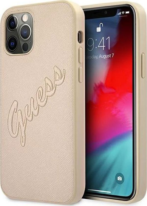 Case IPHONE 12 PRO MAX Guess Hardcase Saffiano Vintage Script (GUHCP12LRSAVSLG) gold