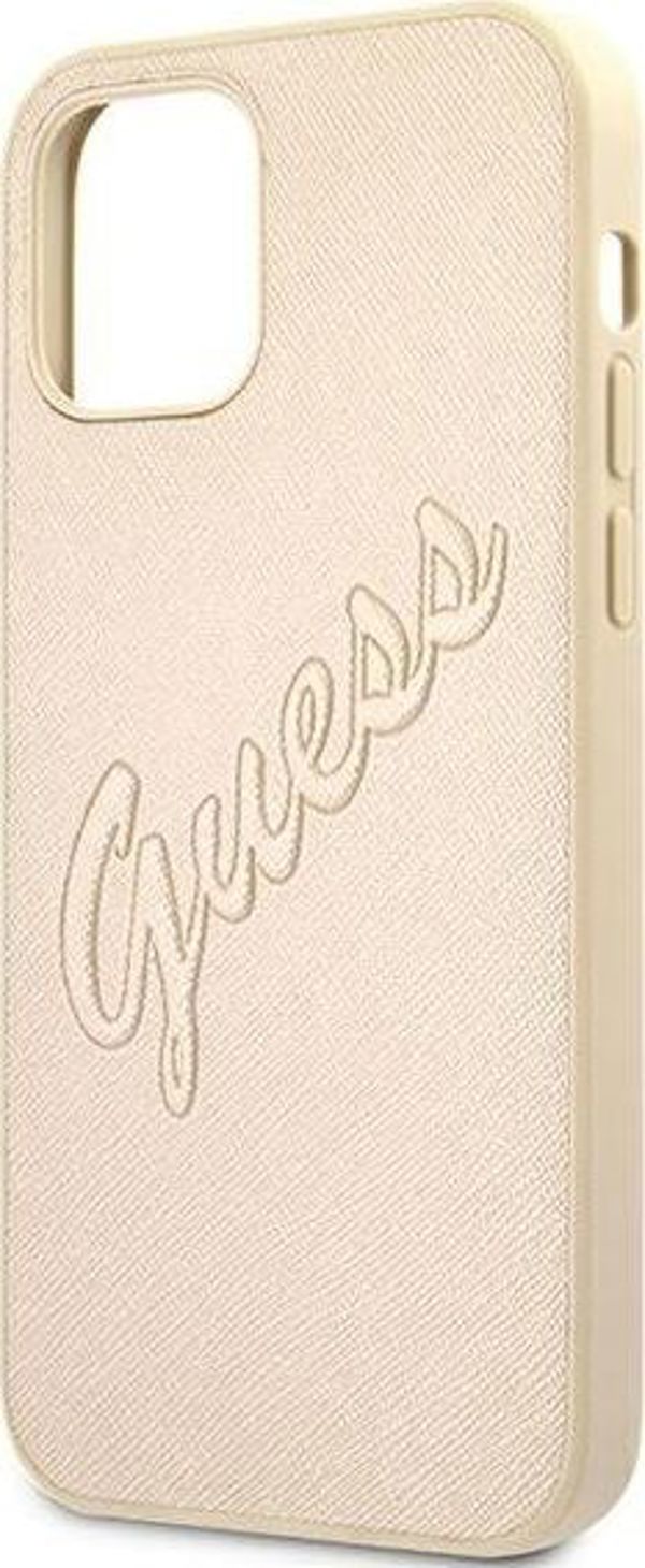 Case IPHONE 12 PRO MAX Guess Hardcase Saffiano Vintage Script (GUHCP12LRSAVSLG) gold