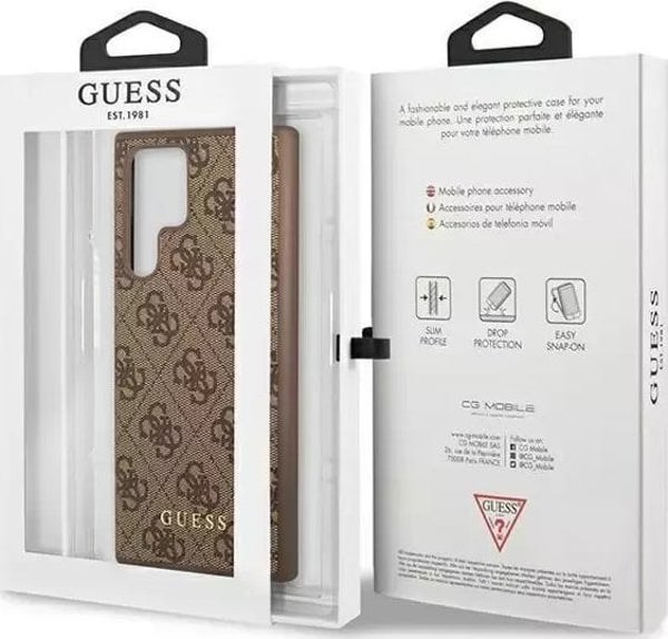 Guess case for Samsung Galaxy S23 Ultra GUHCS23LG4GFBR brown hard case 4G Metal Gold Logo 3666339117009