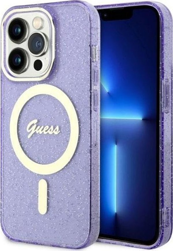 Guess case for iPhone 14 Pro 6,1" GUHMP14LHCMCGU purple hardcase Magsafe IML Glitter Gold 3666339125684
