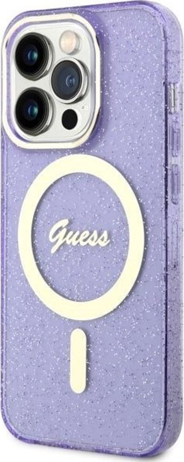 Guess case for iPhone 14 Pro 6,1" GUHMP14LHCMCGU purple hardcase Magsafe IML Glitter Gold 3666339125684
